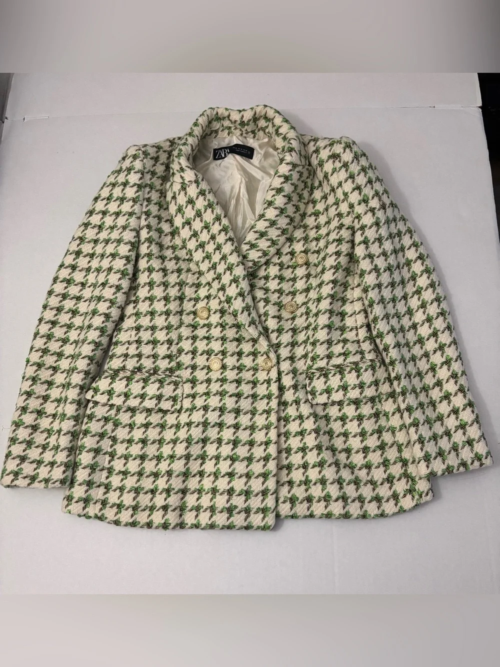 Zara Woman Textured Blazer Jacket Green Size M